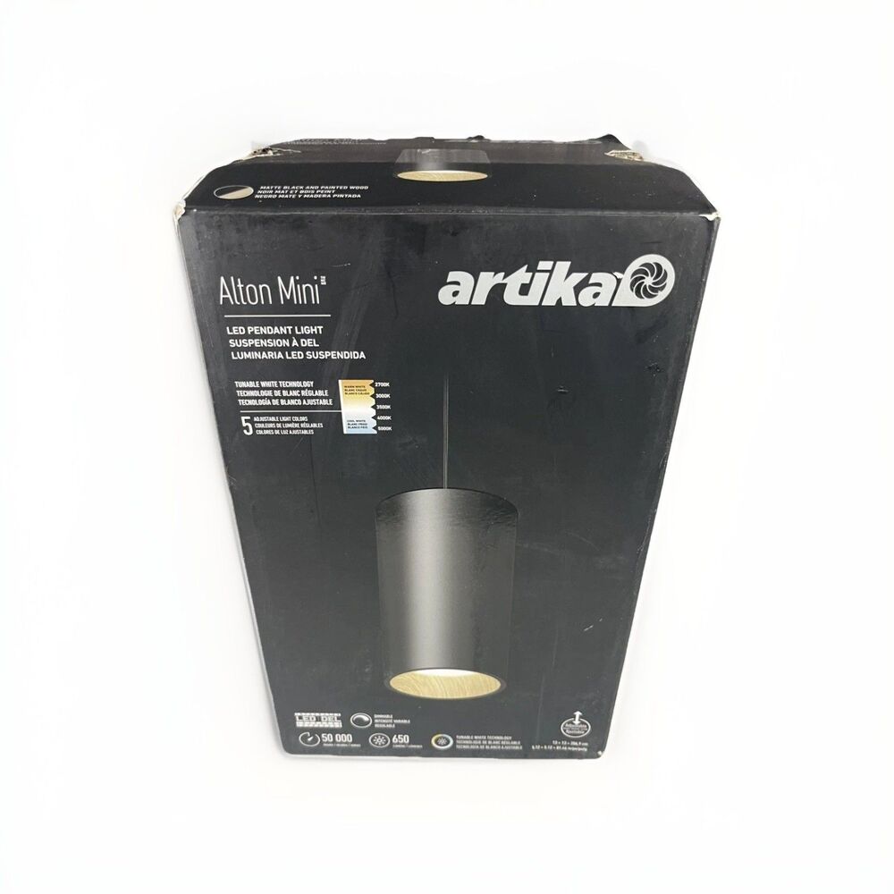 Artika Alton 15W LED Mini Pendant Light Fixture Black Wood Kitchen Island